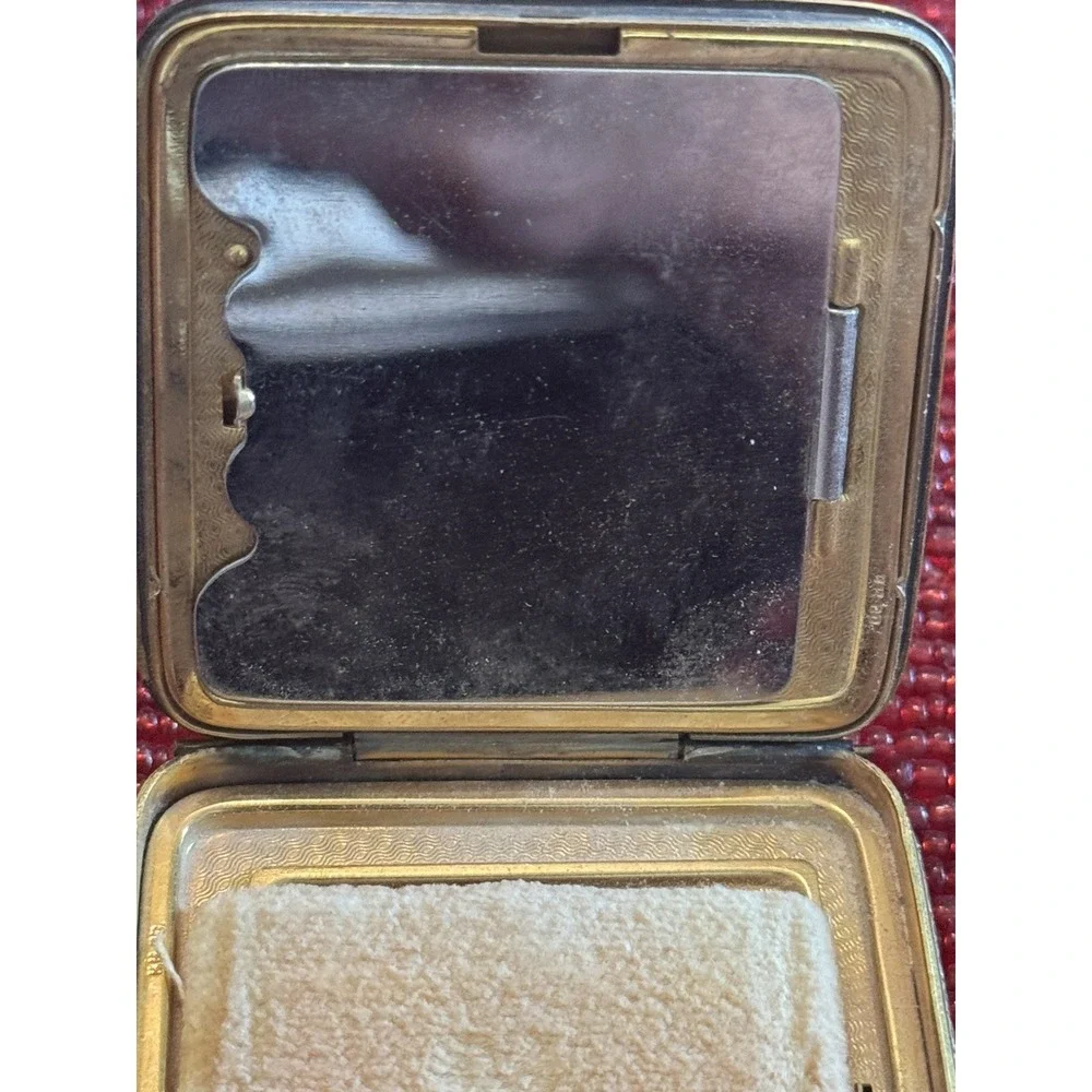 Vintage Guilloche Enamel Powder Compact Pink Roses Floral Mirror Vanity Case